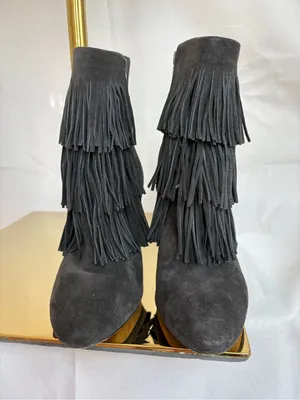 Via Spiga Gray Suede Fringe Stiletto Ankle Boots thumbnail 3
