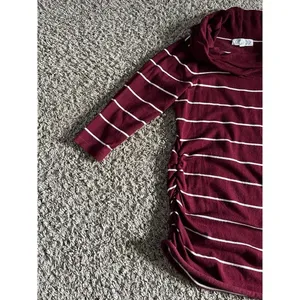 Pink Rose Cowl Neck‎ Quater Sleeve ruched Maroon/white strip sweater size large thumbnail 5