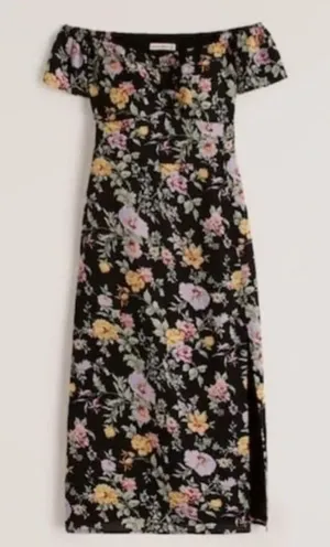 Abercrombie & Fitch Black Floral Midi Dress XS Pastel Flowers‎ Cottagecore thumbnail 1