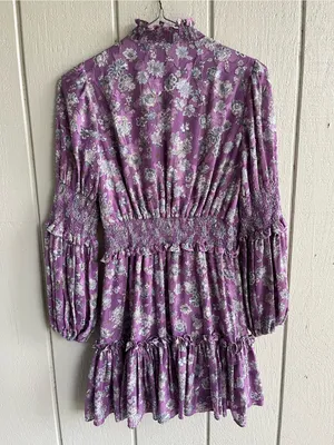 Alexis Lilac Purple Floral Mini Dress Long Sleeves thumbnail 4