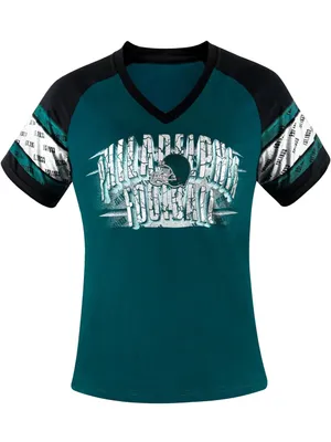 Adult Philadelphia Eagles Teal Football V‑Neck Tee with Black Raglan Sleeves thumbnail 1