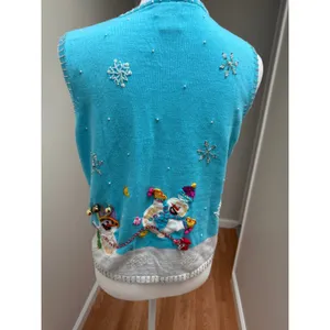 Vintage Berek Ugly Christmas Sweater Vest Small Snowman Embroidered Jingle Bells thumbnail 3