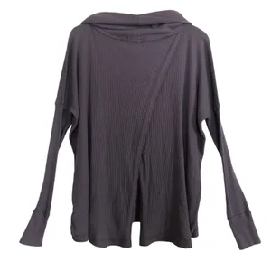 Free People We the Free Rib Purple Long Sleeve Cowl Split Back Sweater Small thumbnail 2