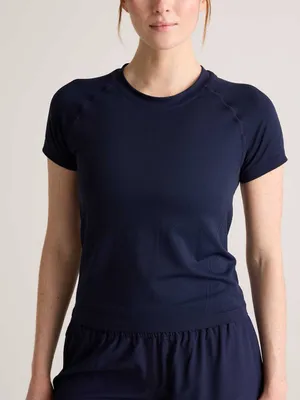 Quince Navy Blue Spandex Athletic Short Sleeve T-shirt Workout Sporty Athleisure thumbnail 1