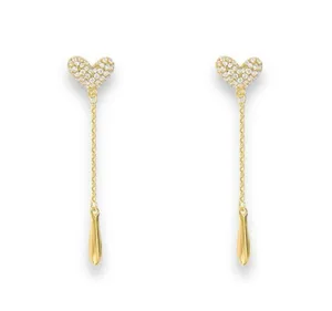 Love Heart Tassel Chain Dangle Drop Earrings for Women thumbnail 1