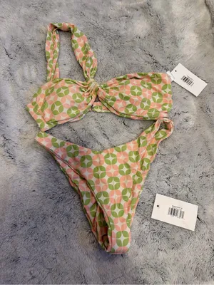 Dippin' Daisy's Pink & Green Retro Print Bikini Top and Bottom thumbnail 1