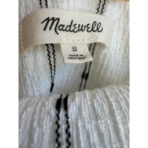 Madewell Puff Sleeve Empire Top MD049 Black White Stripe Square Neck Small S thumbnail 8