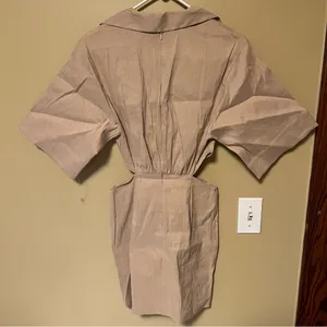 Zara Beige Pleated Short Sleeve Dress thumbnail 4