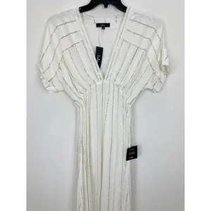Lulus Goddess Vibes Ivory Gold Striped Dolman Sleeve Maxi Dress Resort XS NWT thumbnail 6