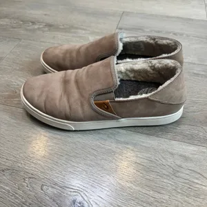 Olukai Pehuea Heu Tan Leather Shearling Lined‎ Slip On Sneakers Womens Size 9 thumbnail 3