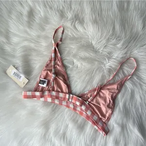 Ris-k Barbiecore Bikini Top Plaid Pink Size Medium NWT thumbnail 2