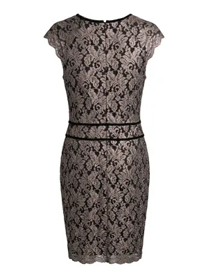 Elegant Black Lace Cap-Sleeve Sheath Dress - Taupe Lining size 12 thumbnail 2