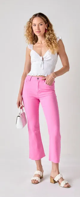 Francesca's Harper Heritage Pink Mid Rise Kick Crop Jeans thumbnail 1