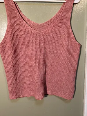 Women’s Size Large Sleeveless Sweater Reversible Scoop Neck V-Neck Knit Pink thumbnail 3