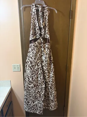 Free People Kira Abstract Cut-Out Brown & White Jumpsuit thumbnail 4
