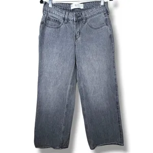 Hollister Washed Grey Faded Low-Rise Baggy Wide Leg Cotton Denim Jeans 2/26 thumbnail 2