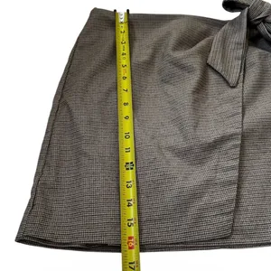Rachel Zoe Houndstooth Wrap Mini Skirt Brown Black Tie Waist Size 6 | 0150 thumbnail 4