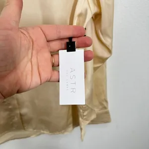 ASTR THE LABEL Cream Silk Satin Button Down Shirt Blouse Shoulder Pad Top XS NWT thumbnail 6