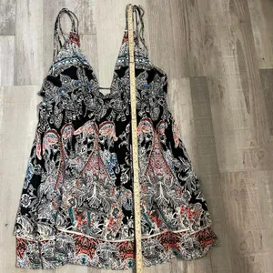 Intimately Free People sz Medium Black Paisley Strappy V-Neck Slip Mini Dress thumbnail 8