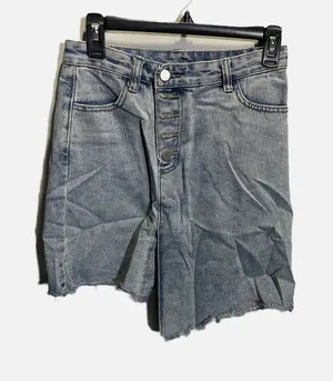 Elephant Women Blue Denim Asymmetrical Raw Hem Mini Skirt‎ Button Fly Size L thumbnail 1
