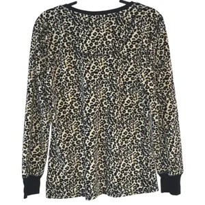PJ Salvage Vintage Velour Leopard Print Henley Top Pajama Lounge‎ Shirt Large thumbnail 2
