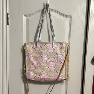 NWOT Anthropologie En Shalla Woven Fringe Tote Shoulder Bag Boho Artsy Beach thumbnail 3