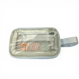 Clear SPF Makeup Bag Travel Cosmetic Pouch Chenille Patch Toiletry Organizer NWT thumbnail 3