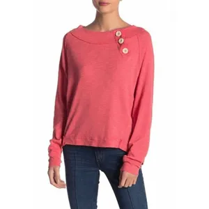 We the Free People Don't Forget Me Size Medium Coral Side Button Top Sweater thumbnail 6