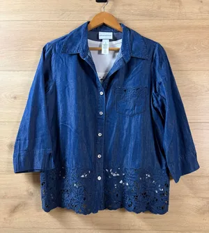 Alfred Dunner Chambray Button-Front 2-piece Layered Shirt thumbnail 1