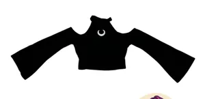 Romwe Black Velvet Crescent Moon Bell Sleeve Crop Top Goth Witchy Boho Medium thumbnail 1