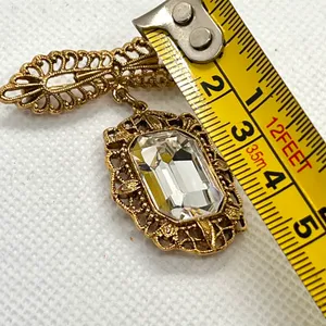 Vtg Exquisite Gold Tone Victorian Art Deco Square Clear Rhinestone Brooch Pin thumbnail 3
