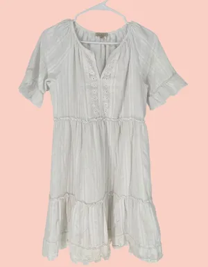 KATE & SAM Tiered Mini Dress Women‎ Size S White Eyelet Ruffle Lace Boho Summer thumbnail 1