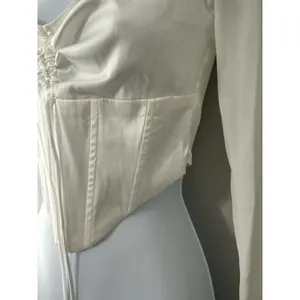 NIA The Label Taurus Top XS White Ruched Satin Corset‎ Bodice Long Sleeve Mesh thumbnail 4