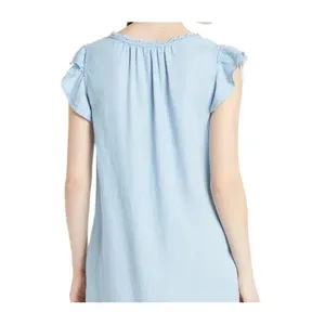 Time and Tru Womens Dress Size M Light Blue Split Neck Flounce Hem Casual Ruffle thumbnail 10