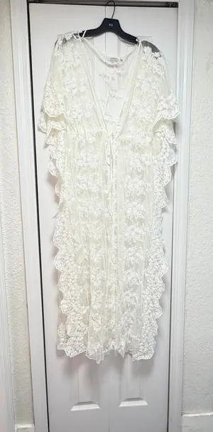 Ark & Co. White Floral Lace Duster Kimono Maxi Swim Cover-Up / Robe - Size S ✨ thumbnail 9