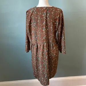 Brown floral long sleeve babydoll dress size medium large France CS thumbnail 3