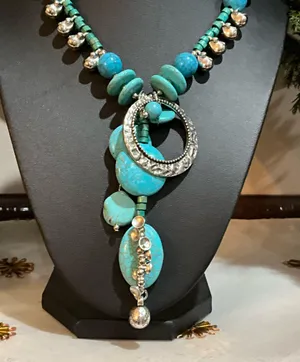Blue and silver beaded necklace with turquoise stones thumbnail 6