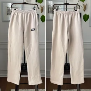 PLT PrettyLittleThing Beige Cream Badge Detail Straight Leg Fleece Sweatpants S thumbnail 2