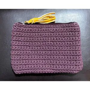 Aerie Purple Crochet & Faux Leather Zip Cosmetic Bag Makeup Pouch with Tassel thumbnail 2