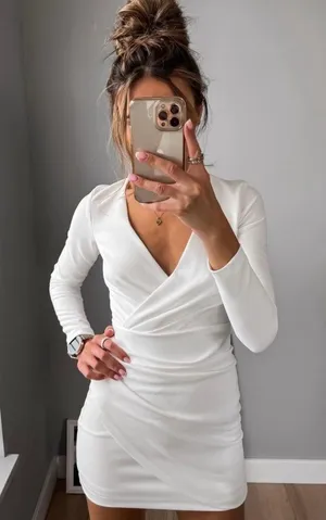 Zara white mini dress draped wrap long sleeve shower party wedding thumbnail 1