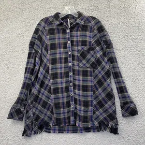 Free People Juniper‎ Ridge Snap Side Plaid Button Up Shirt Boho Grunge Women's S thumbnail 1
