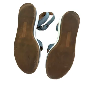 Lucky brand colorblock platform stacked chunky sandals denim blue leather white thumbnail 7