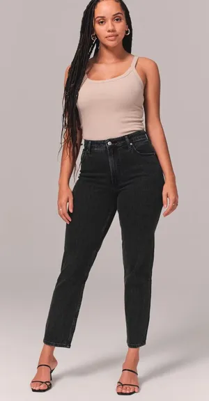Abercrombie &‎ Fitch The Mom High Rise Jean Curve Love Black Denim Size 26/2 thumbnail 1