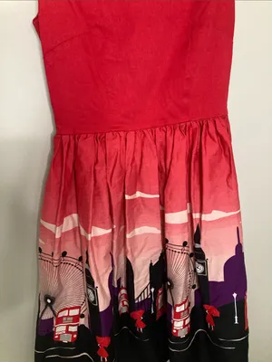 Collectif Red & Black London Print Fit-and-Flare Dress thumbnail 4