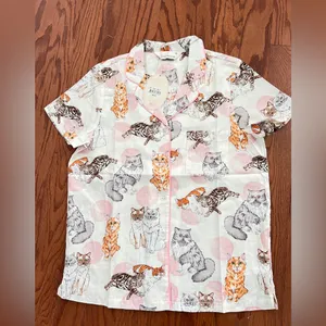 Peter Alexander White and Pink Cat Print cotton Pajamas XS thumbnail 7