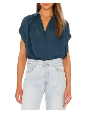 Nili Lotan Normandy Blouse Teal Blue 100% Cotton Flowy Oversized SZ S thumbnail 2