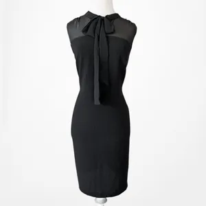 Vintage Y2K Black Sleeveless Bow Tie Knee Length Mesh Bodycon Cocktail Dress M thumbnail 4