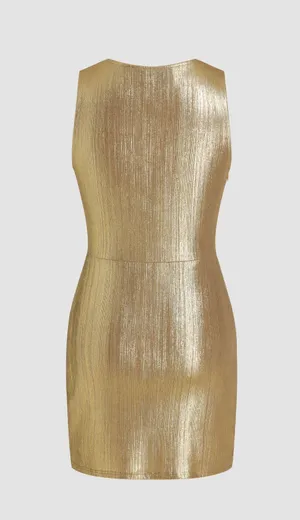 Cider NWT  METALLIC V-NECK SOLID WRAP MINI DRESS – SIZE SMALL thumbnail 10