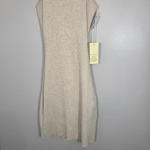 Aritzia Wilfred Free Cut Out Knit Mini Dress M Heather Flax Ribbed NWT thumbnail 7