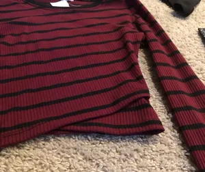 Urban Outfitters Black and maroon striped crop long sleeve thumbnail 3